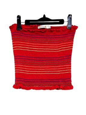 Heart Hips Ruffle Hem Red Striped Y2K Bandeau Tube Top 100% Rayon – S